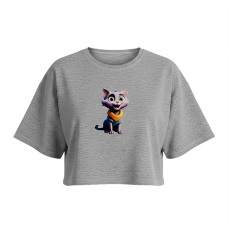 کراپ تاپ زنانه طرح کیوت کت طوسی تیره