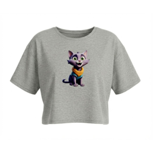 کراپ تاپ زنانه طرح کیوت کت طوسی روشن