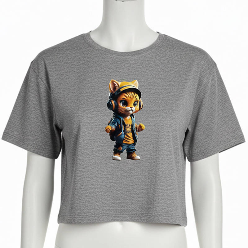 ست کراپ تی شرت و شلوارک زنانه طرح کیتی استایل طوسی تیره - Image 4