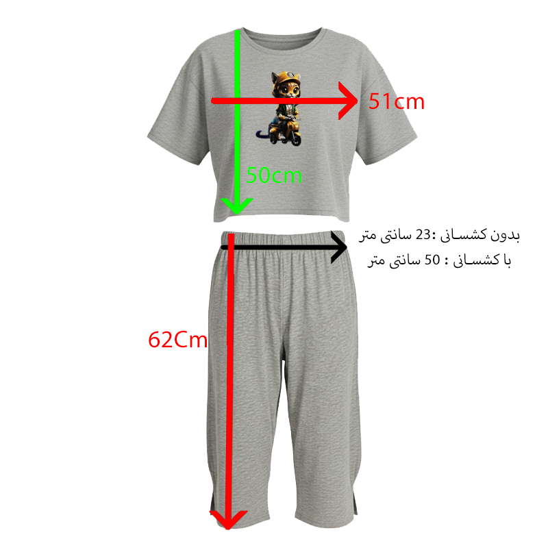 ست کراپ تی شرت و شلوارک زنانه طرح موتو کت - Image 4