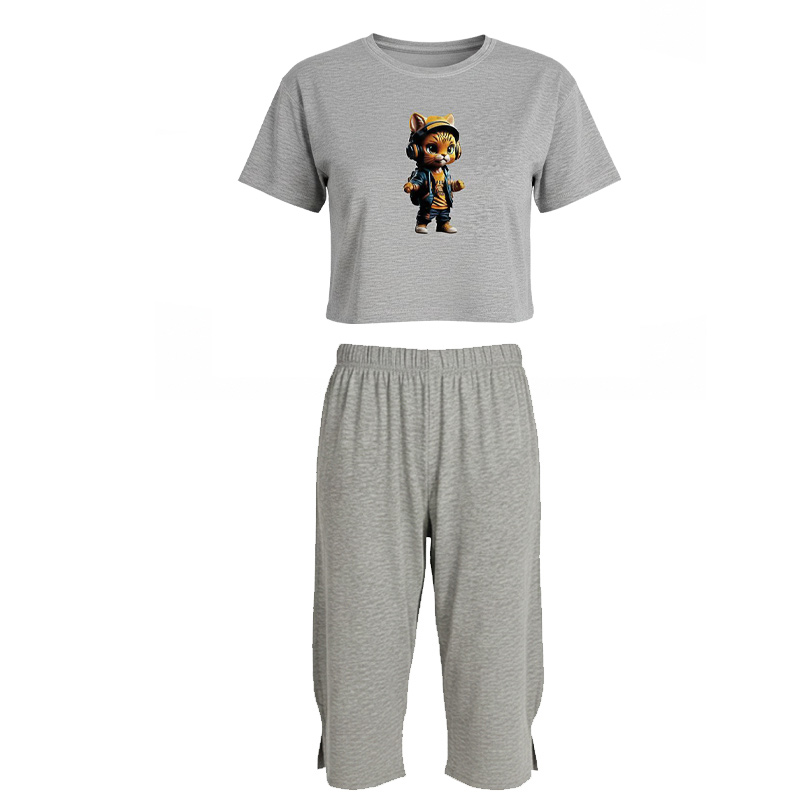 ست کراپ تی شرت و شلوارک زنانه طرح کیتی استایل