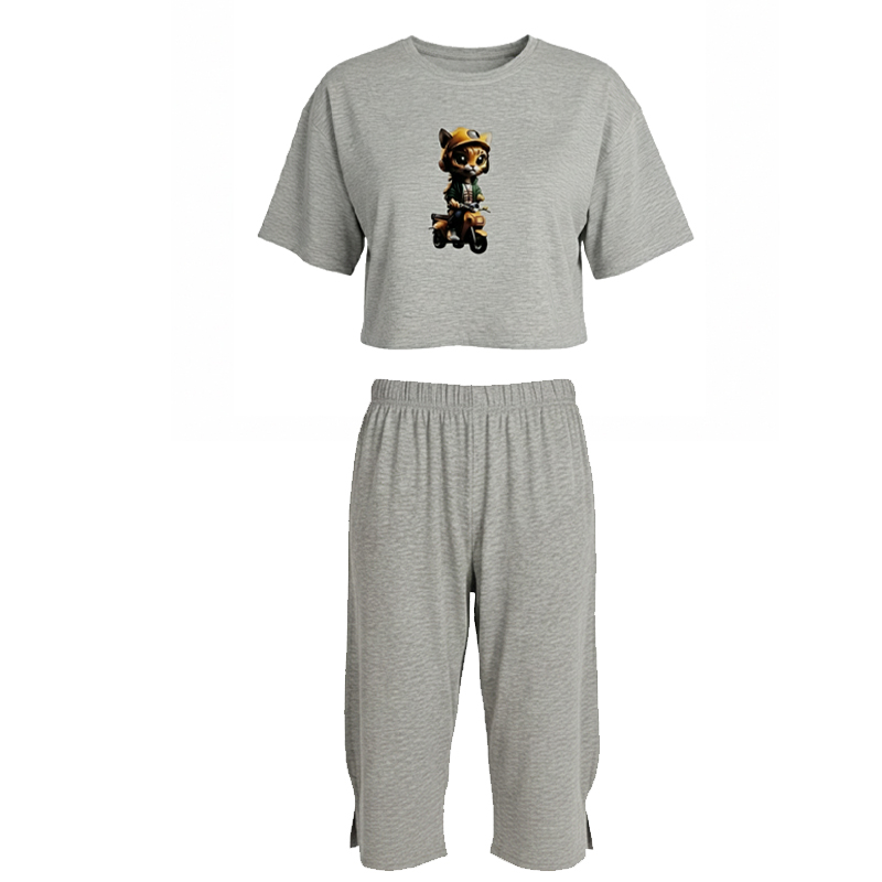 ست کراپ تی شرت و شلوارک زنانه طرح موتو کت