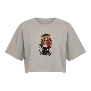 کراپ تاپ زنانه طرح تدی طوسی روشن