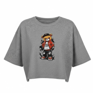 کراپ تاپ زنانه طرح تدی طوسی تیره