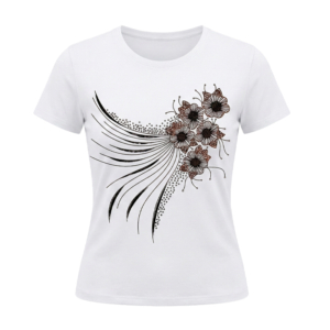 تیشرت زنانه آستین کوتاه مدل گل نارنجی