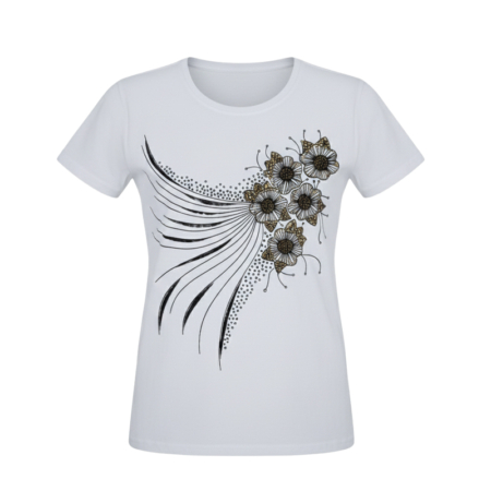 تیشرت زنانه آستین کوتاه مدل گل قهوه ای