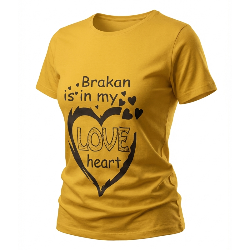 تیشرت زنانه ویسکوز طرح Love رنگ خردلی - Image 2